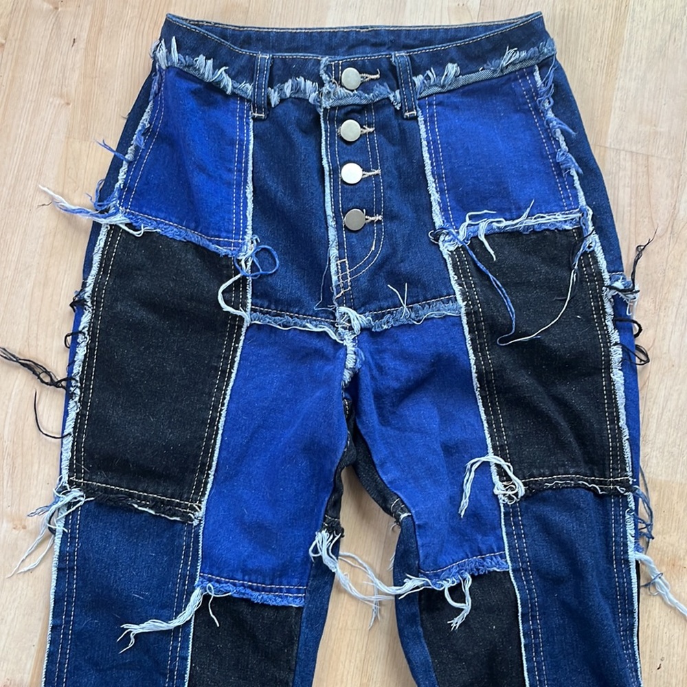 Shein Patchwork Jeans Exposed Button Fly, Like Ne… - image 2